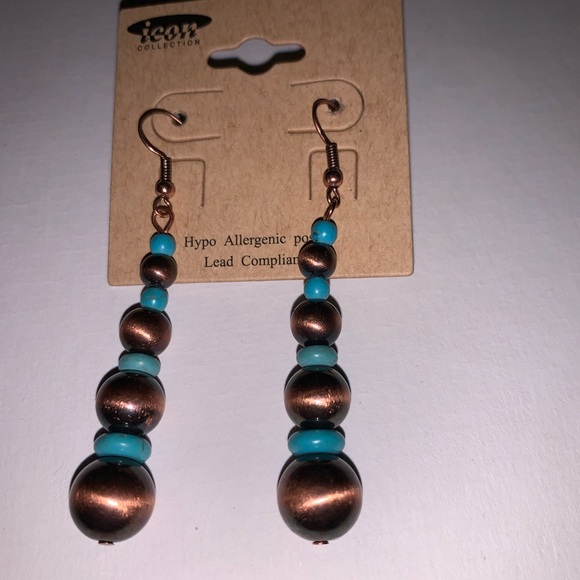 New Copper Turquoise long Earrings - Picture 1 of 1